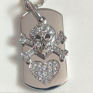 CRISLU Skull and Crossbones Dog Tag Pendant Necklace